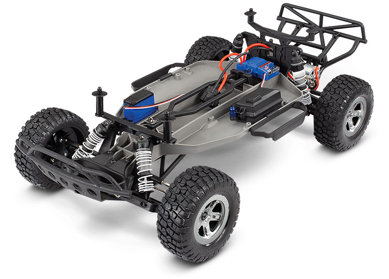 Slash 2WD Unassembled Kit (#58014-4) Chassis Three-Quarter View (shown as assembled)