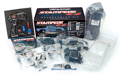 Stampede 4X4 Unassembled Kit (#67014-4) Contents and Box Packaging